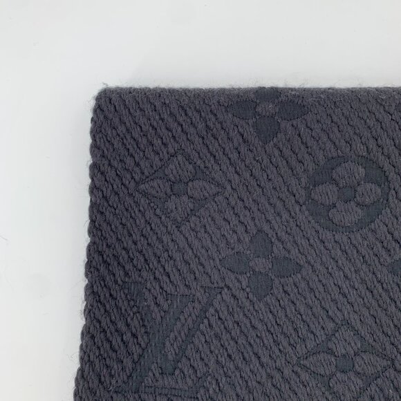 H13184 Louis Vuitton dark grey logo printed wool tassel scarf 32*116cm slight sn - Picture 3 of 8